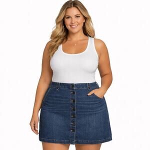 Talbots Denim Jean Mini Skirt Womens Plus Size 20 Blue Stretch Nautical Classic